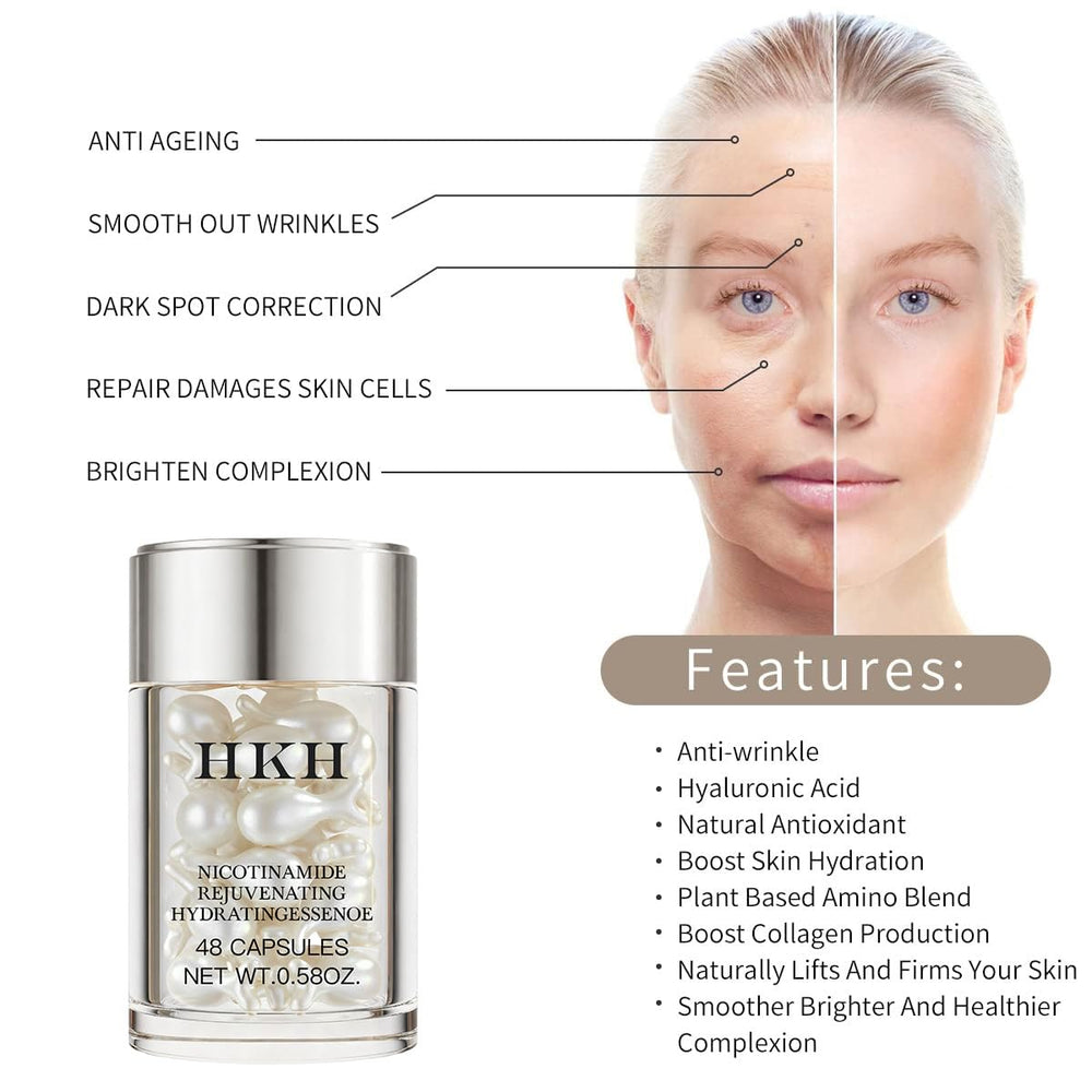 HKH Niacinamide Serum Capsules travel pack shown in compact bag.
