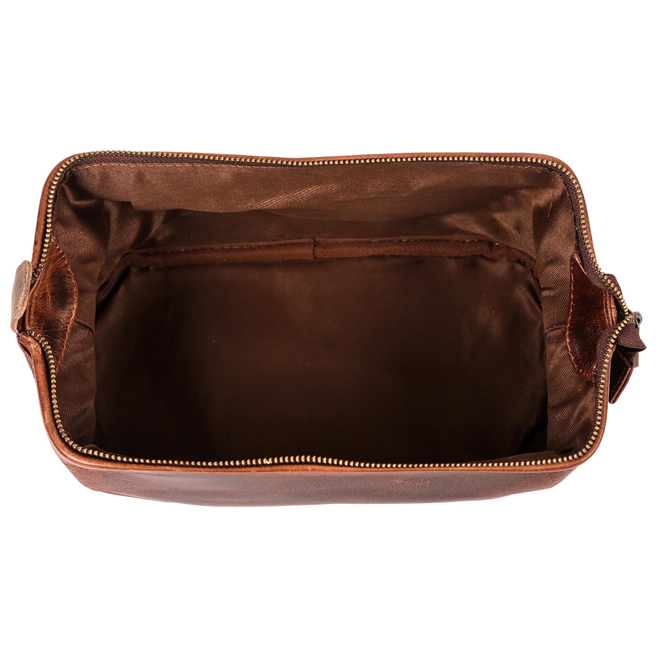 HLC leather toiletry bag smooth zipper for quick access and secure closures