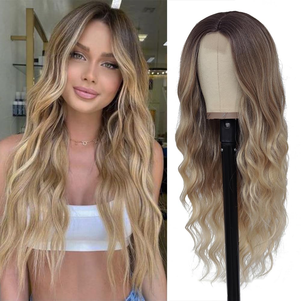 HMHIFI 26-inch long ombre blonde wig with natural shine for everyday wear