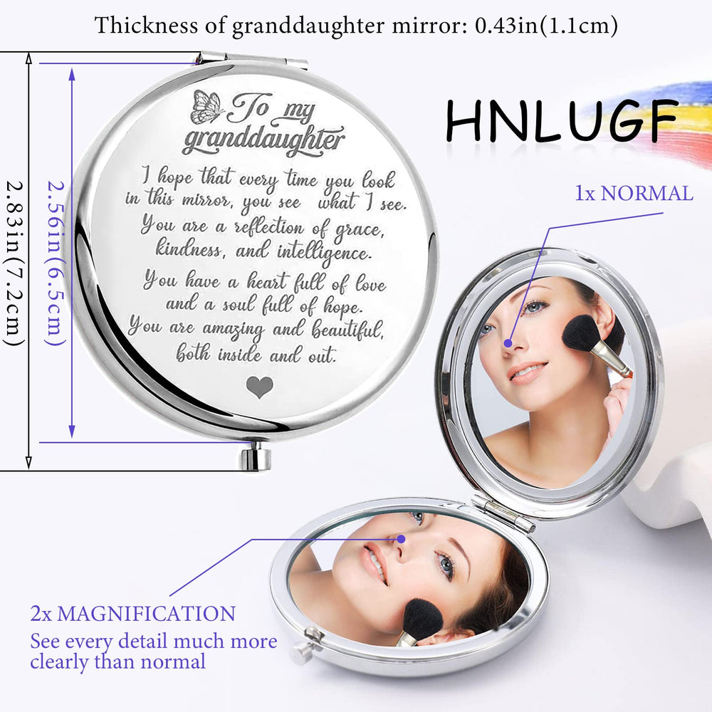 HNLUGF granddaughter pocket mirror close-up reveals personalized letters and heartfelt design.