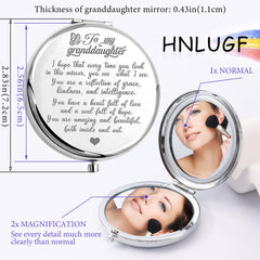 HNLUGF granddaughter pocket mirror close-up reveals personalized letters and heartfelt design.