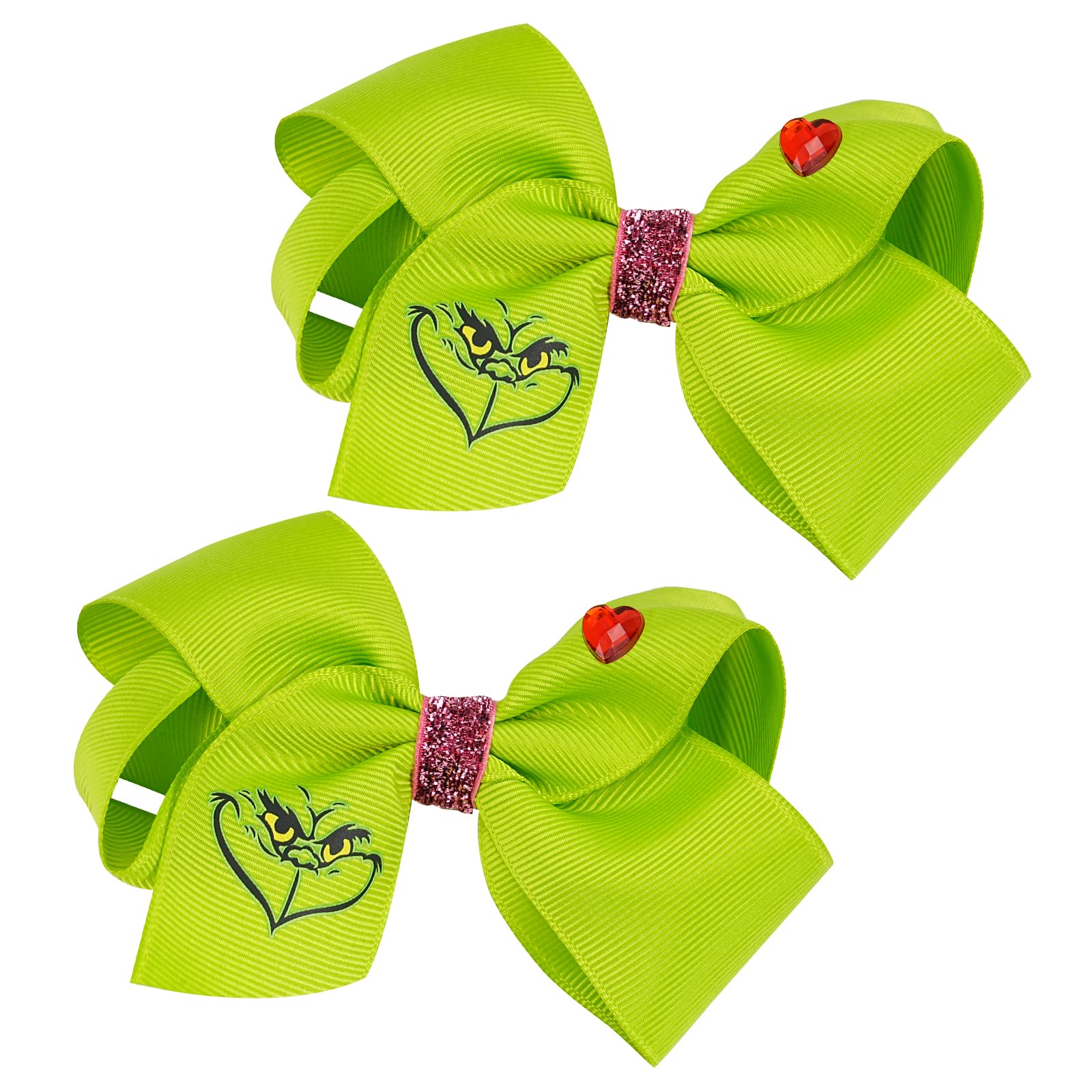 HNMEILI Christmas green bow clip 2pc set for festive hairstyle styling.