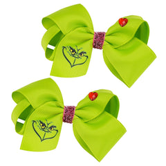 HNMEILI Christmas green bow clip 2pc set for festive hairstyle styling.