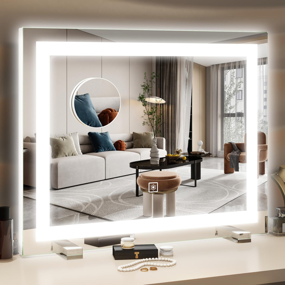 HNV 22x20 lighted vanity mirror wide view for full makeup coverage.