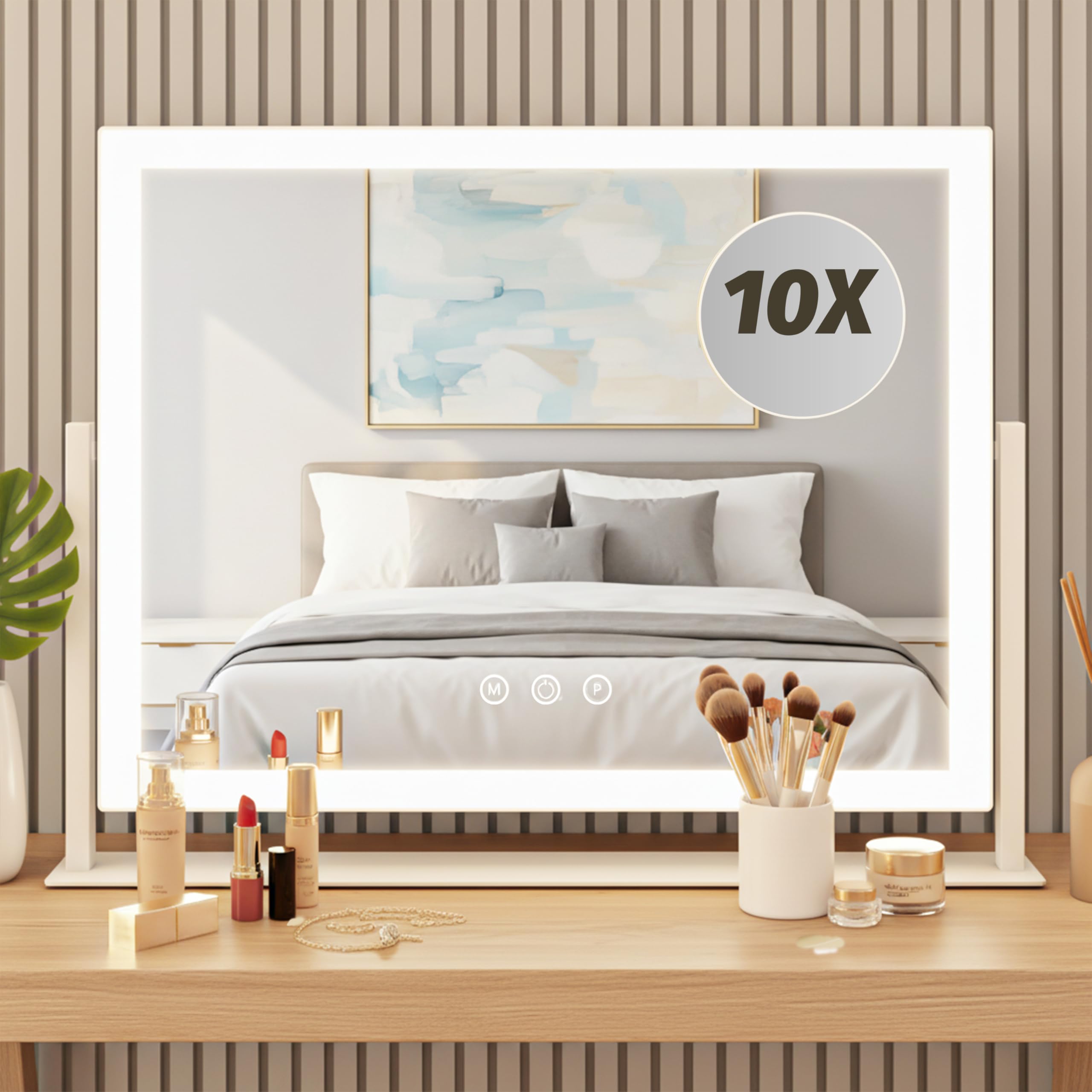 HNV Hollywood vanity mirror with lights shows a large reflection for precise makeup.