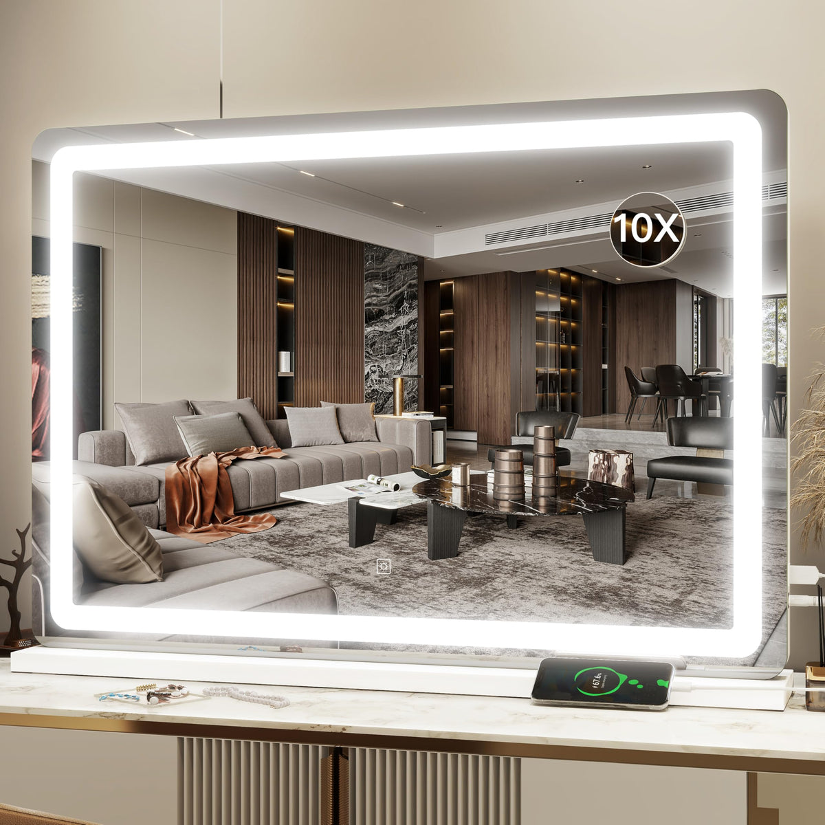 HNV Vanity Mirror 31x21 large view for full upper-body makeup application.