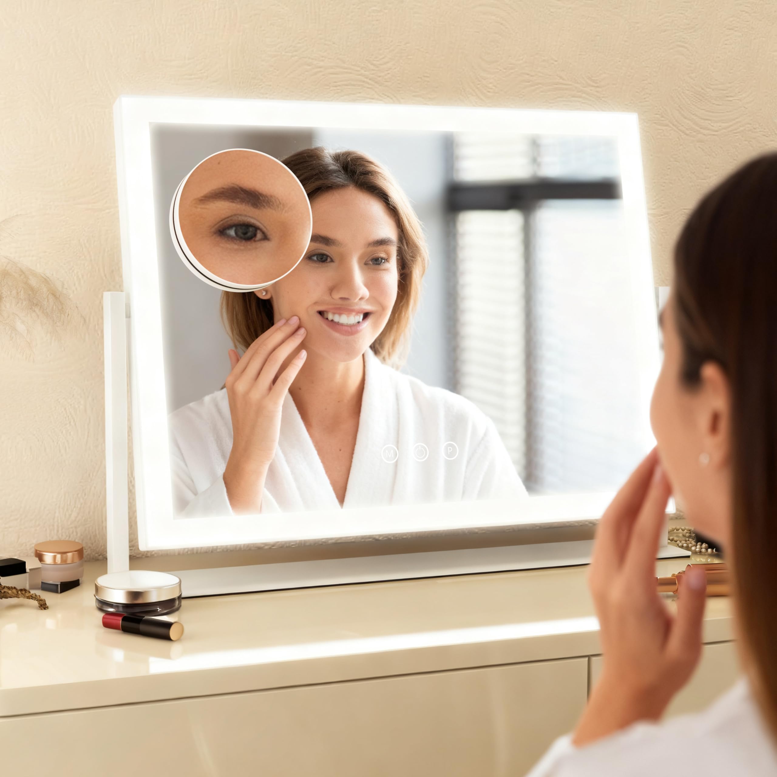 HNV vanity mirror with 360-degree rotation supports flexible makeup angles.