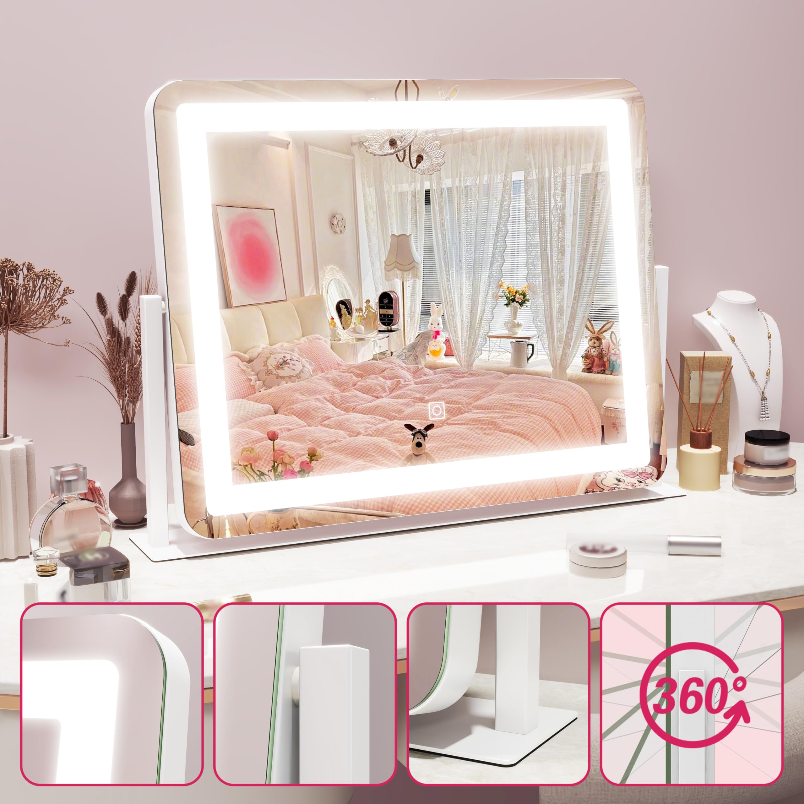 HNV large 22x17 mirror supports makeup, skincare, and styling routines