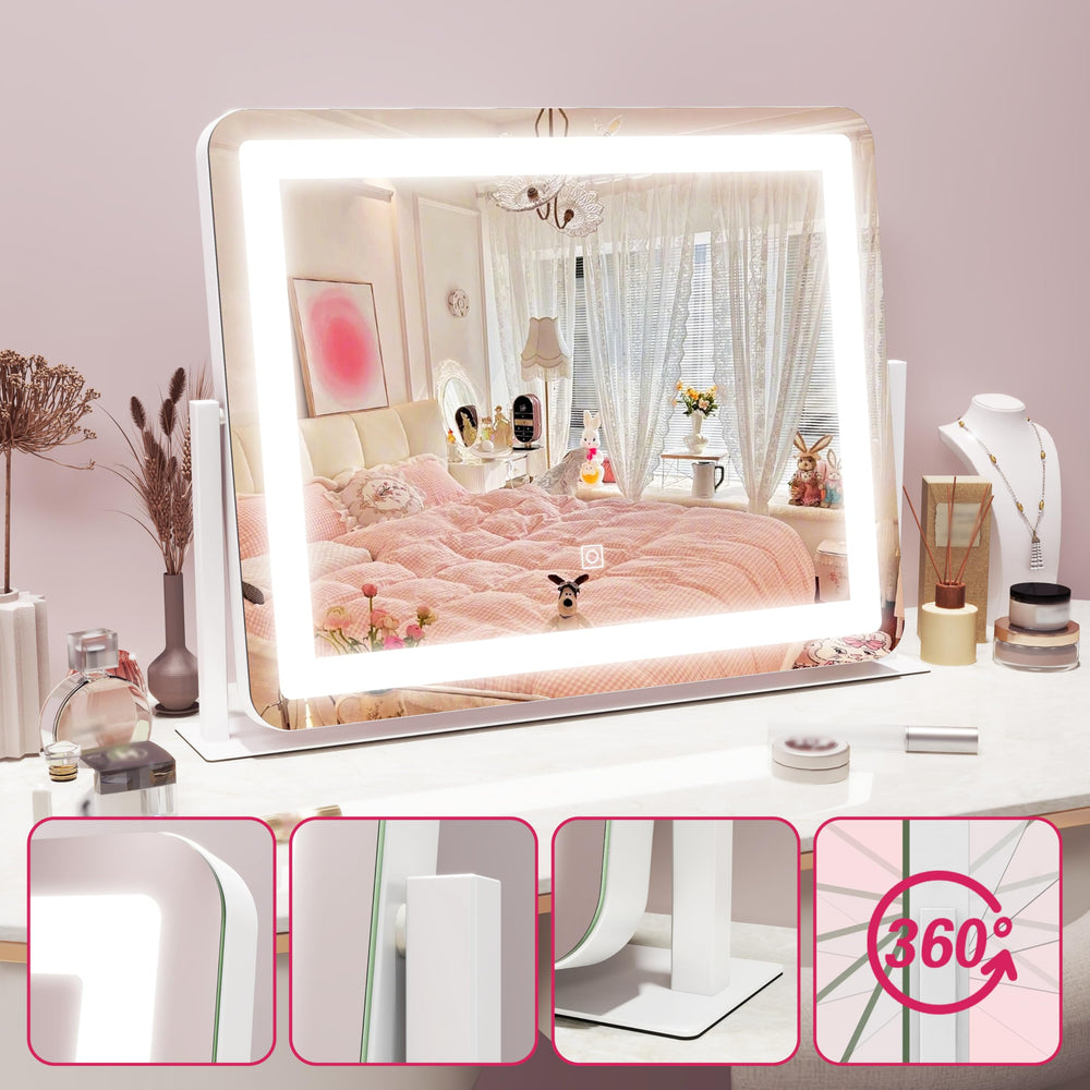HNV large 22x17 mirror supports makeup, skincare, and styling routines