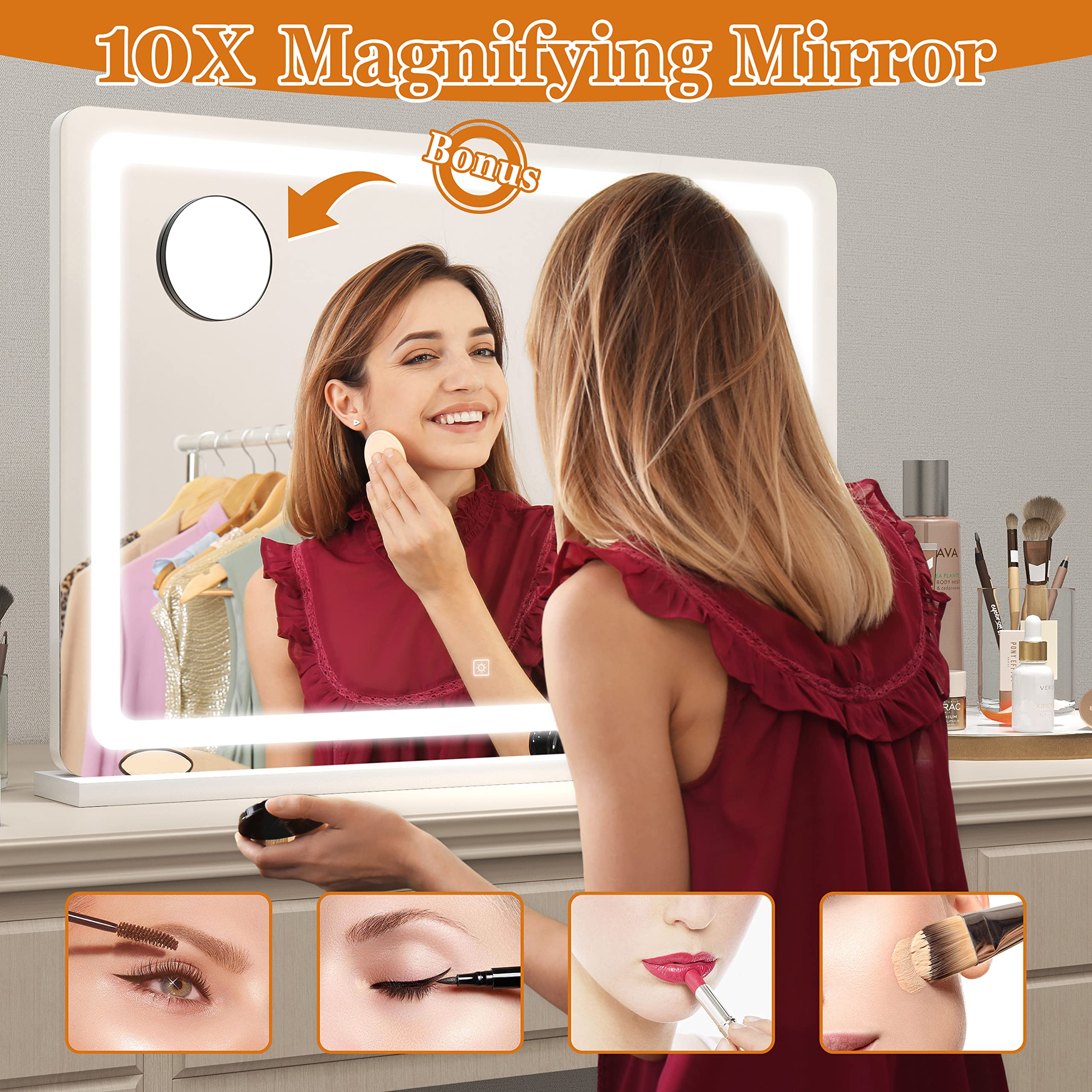 HNV vanity mirror USB charging port keeps devices powered during routines.