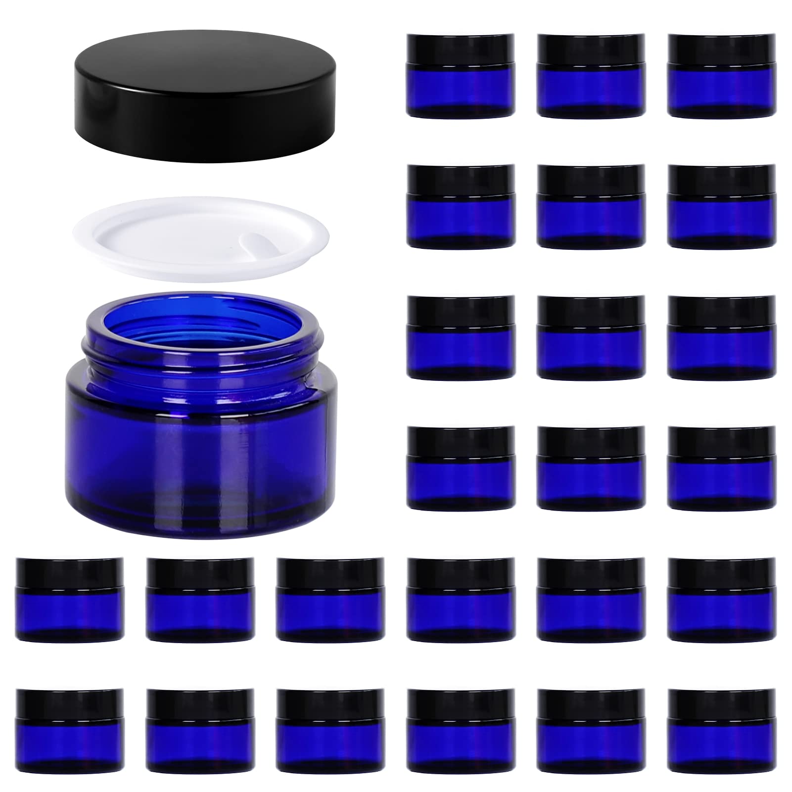 Hoa Kinh 1oz blue glass jar with lid, portable for travel cosmetics.