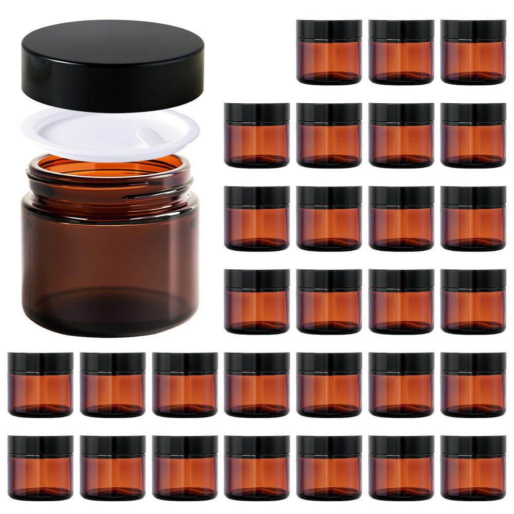 Hoa Kinh 2oz amber glass jar with lid for travel-friendly lotion storage.