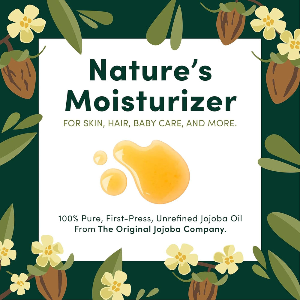 HobaCare hexane-free jojoba oil label highlights purity for sensitive skin.