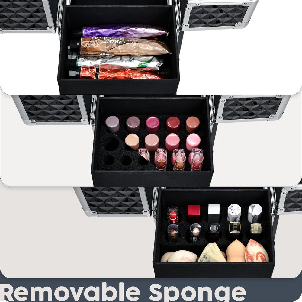 Hododou rolling makeup case bottom drawer stores hair brushes and tools
