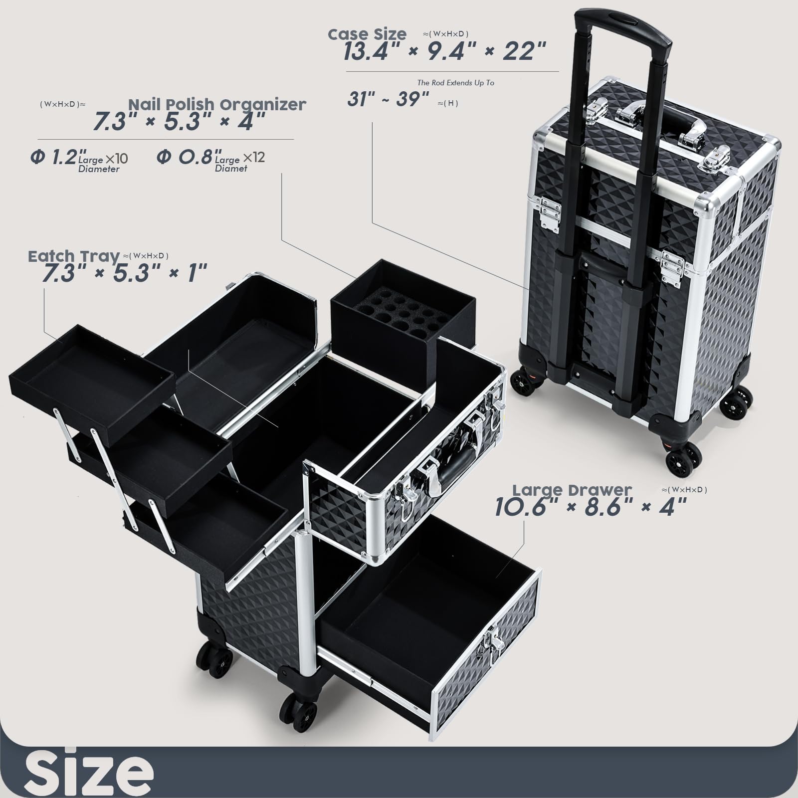 Hododou rolling makeup case lockable clamps ensure privacy and security