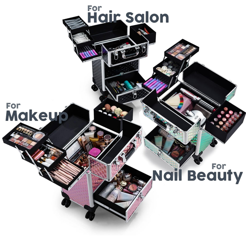 Hododou rolling makeup case slide trays organize tools and palettes efficiently