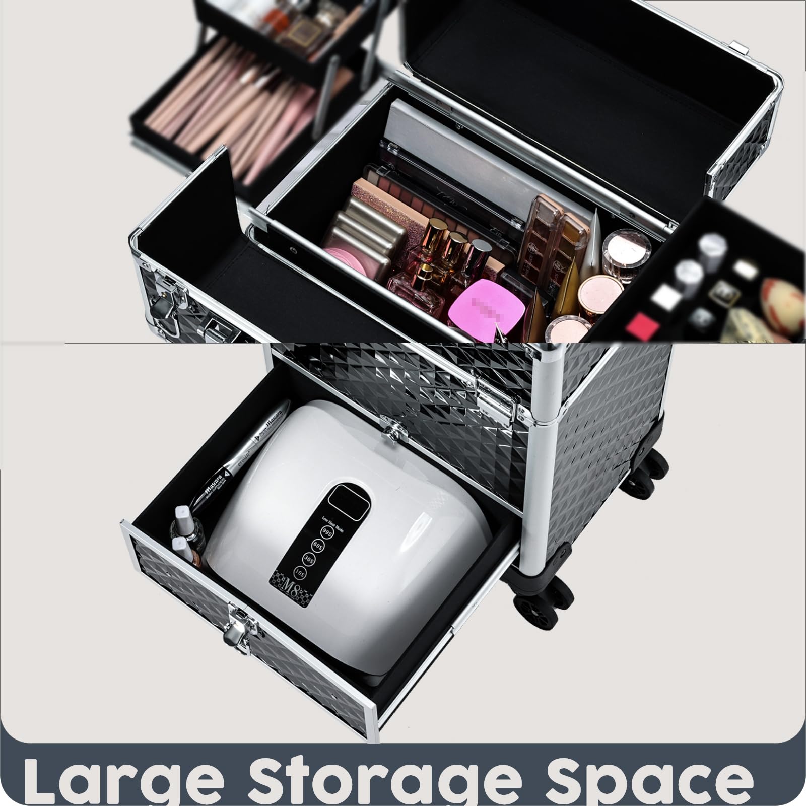 Hododou rolling makeup case four 360-degree wheels enable smooth transport
