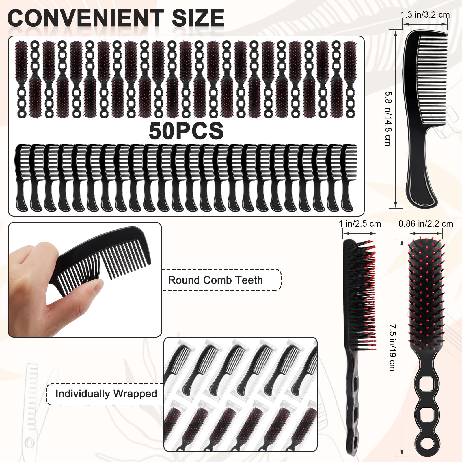 HOFASON bulk hair combs set in black for on-the-go styling and hygiene.