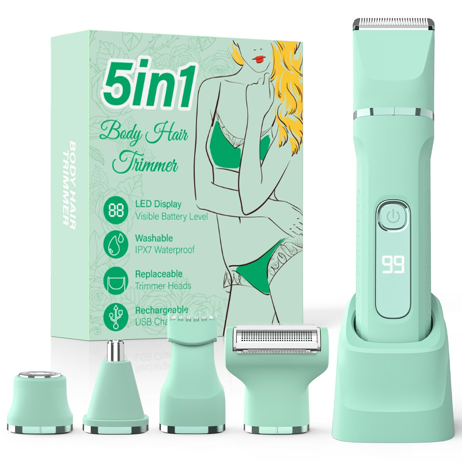 HOHOLE Bikini Trimmer 5in1 assembly shows versatile grooming heads for facial to body hair