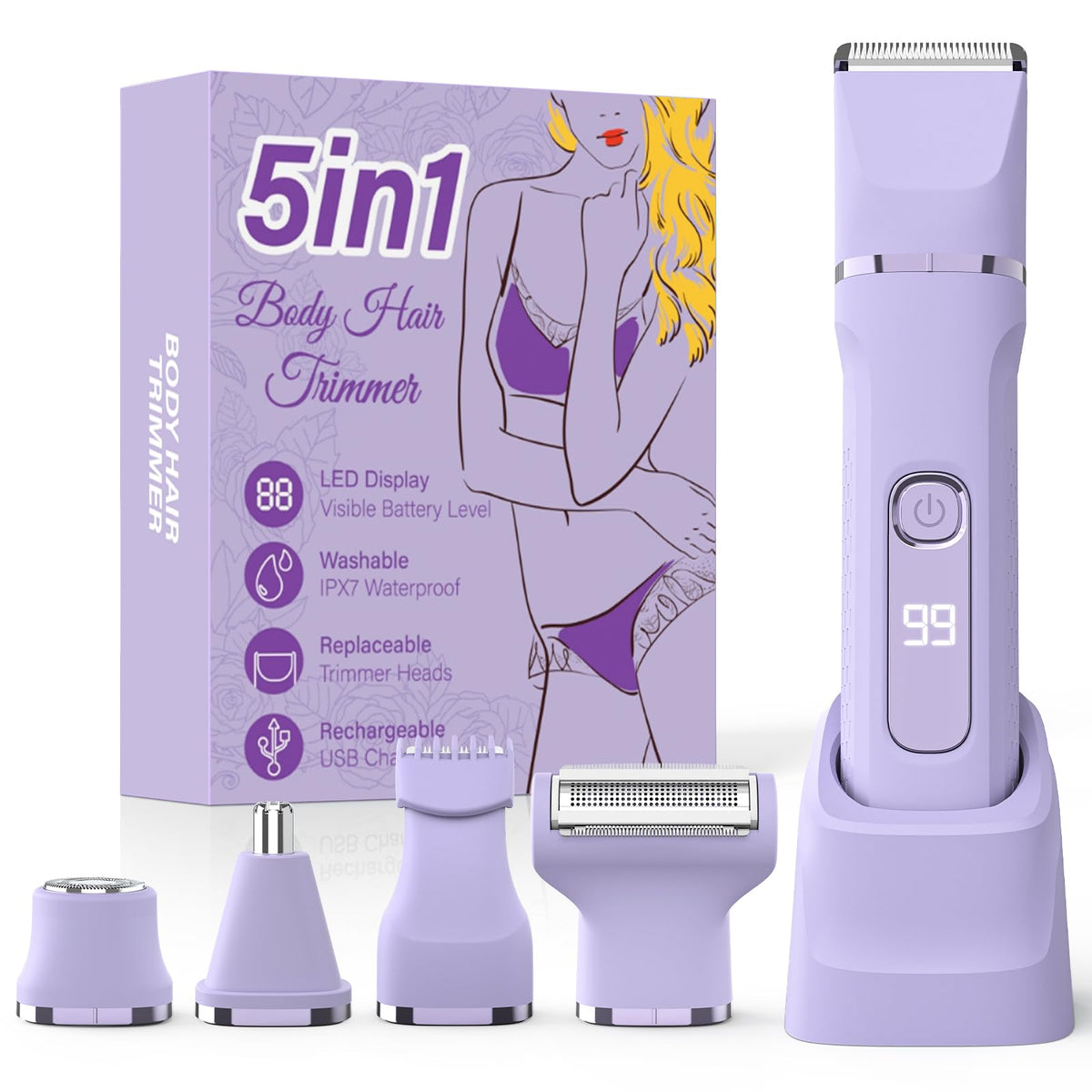 HOHOLE bikini trimmer purple main view for versatile grooming convenience
