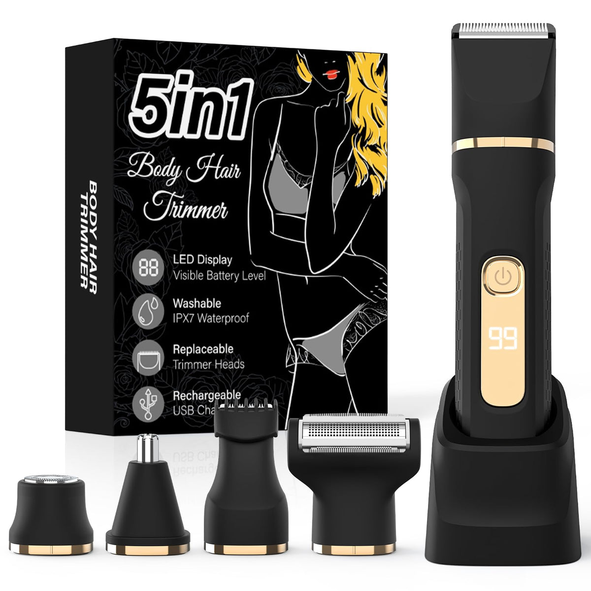 HOHOLE bikini trimmer with 5-in-1 heads enables versatile grooming across sensitive areas.