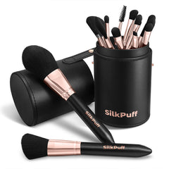 HOIFA Silkpuff 15-piece makeup brush set laid out for complete makeup application and professional finish