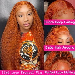 Hoiloxa ginger lace front wig side view highlights 13x6 deep wave texture for plush curl.