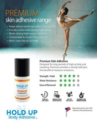 Hold Up Body Adhesive hypoallergenic formula on skin with minimal irritation.