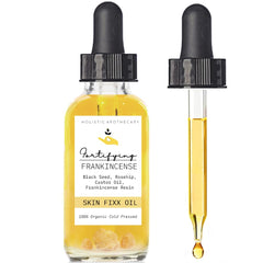 Holistic Apothecary fortifying frankincense resin-infused oil bottle for luxurious hydration.