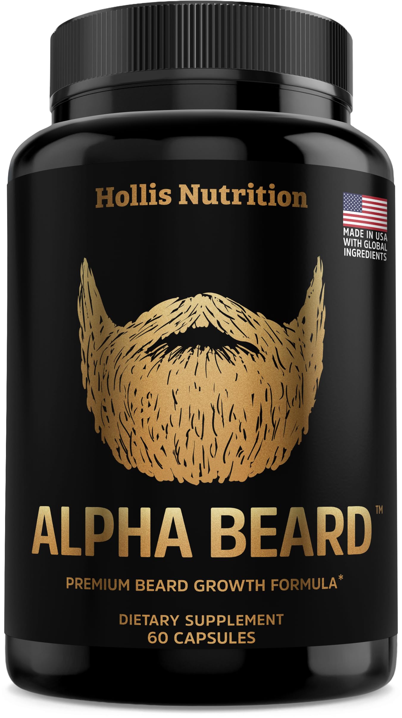 Hollis Nutrition ALPHA BEARD bottle front showing daily beard support