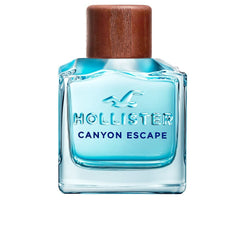 Hollister Canyon Escape bottle closeup highlighting a woody-spice profile for everyday confidence.