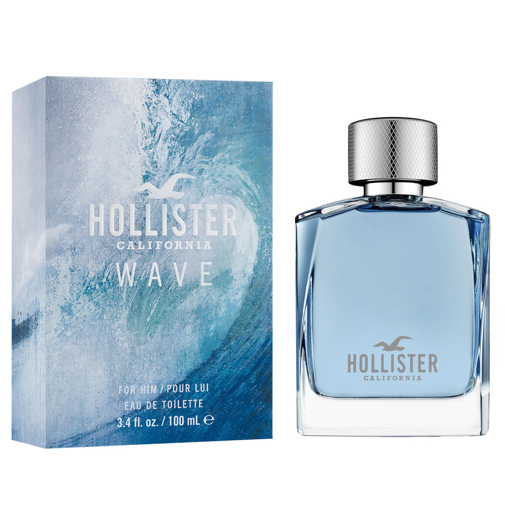 Hollister Wave packaging highlights United States origin and lasting fragrance.