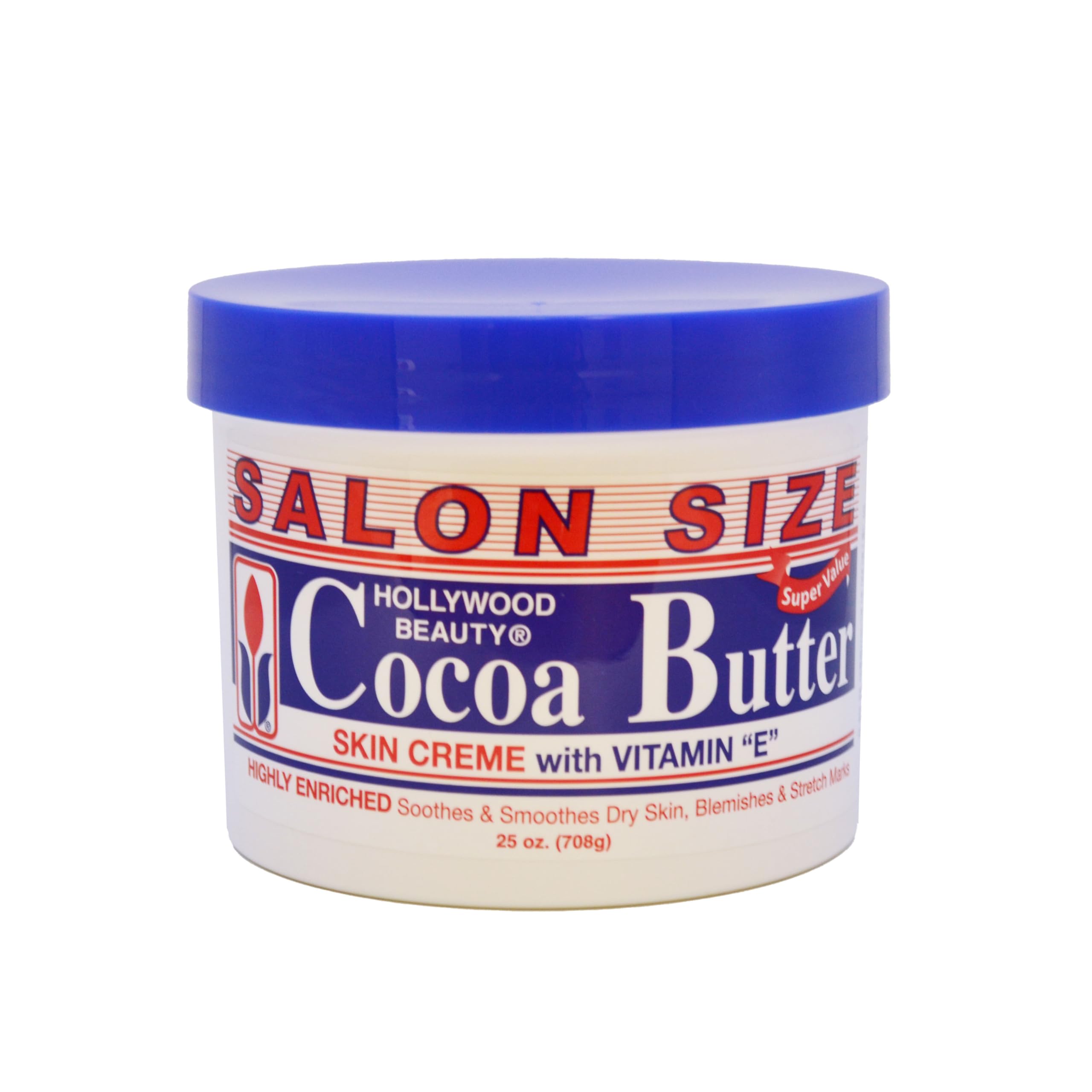 Hollywood Beauty cocoa butter skin cream jar shows rich texture for deep moisturization