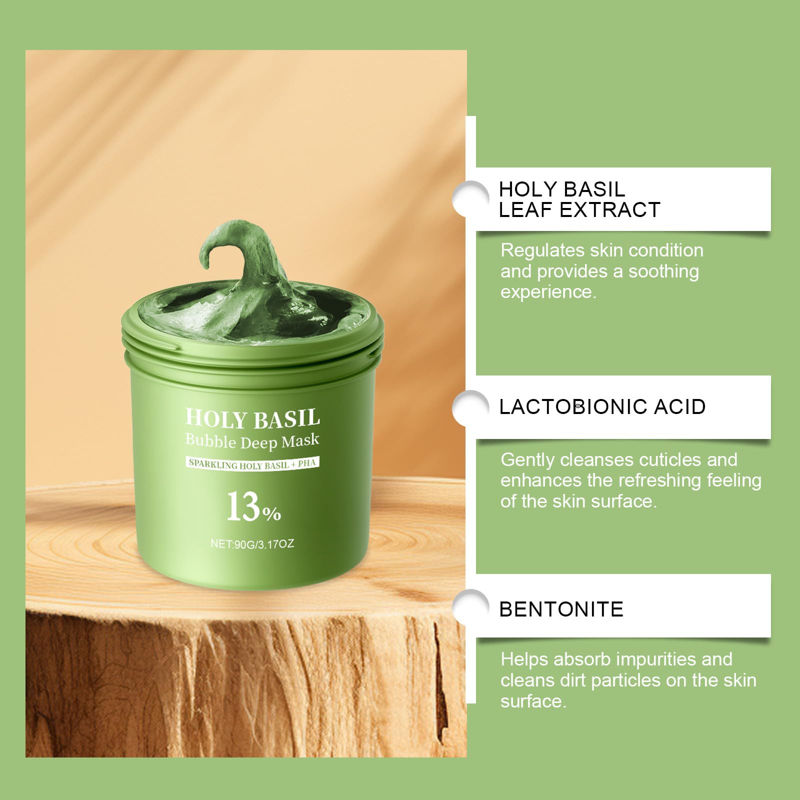 Holy Basil Bubble Deep Mask compact storage keeps shelf neat.