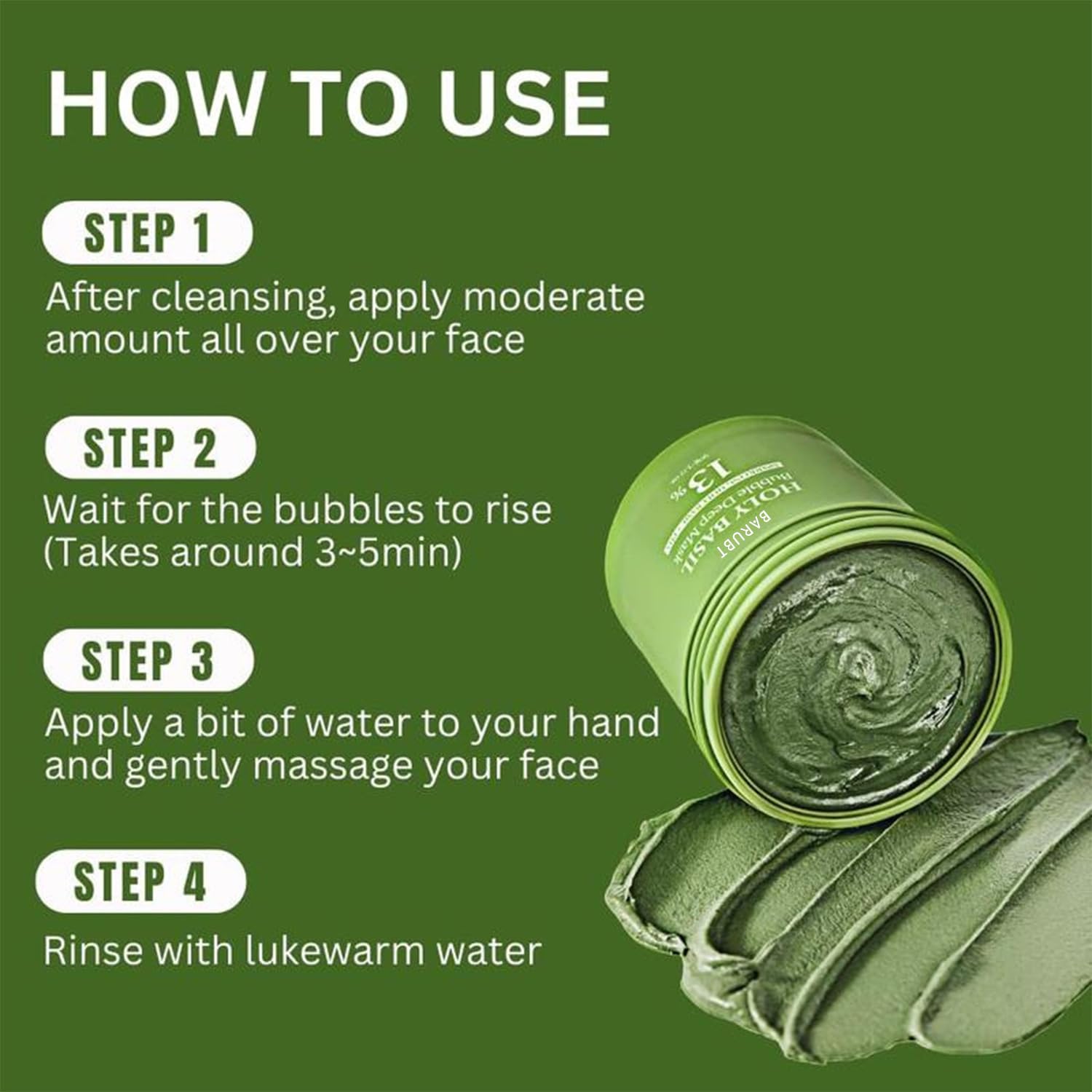 Holy Basil Bubble Deep Mask spa-like routine conveys at-home self-care.