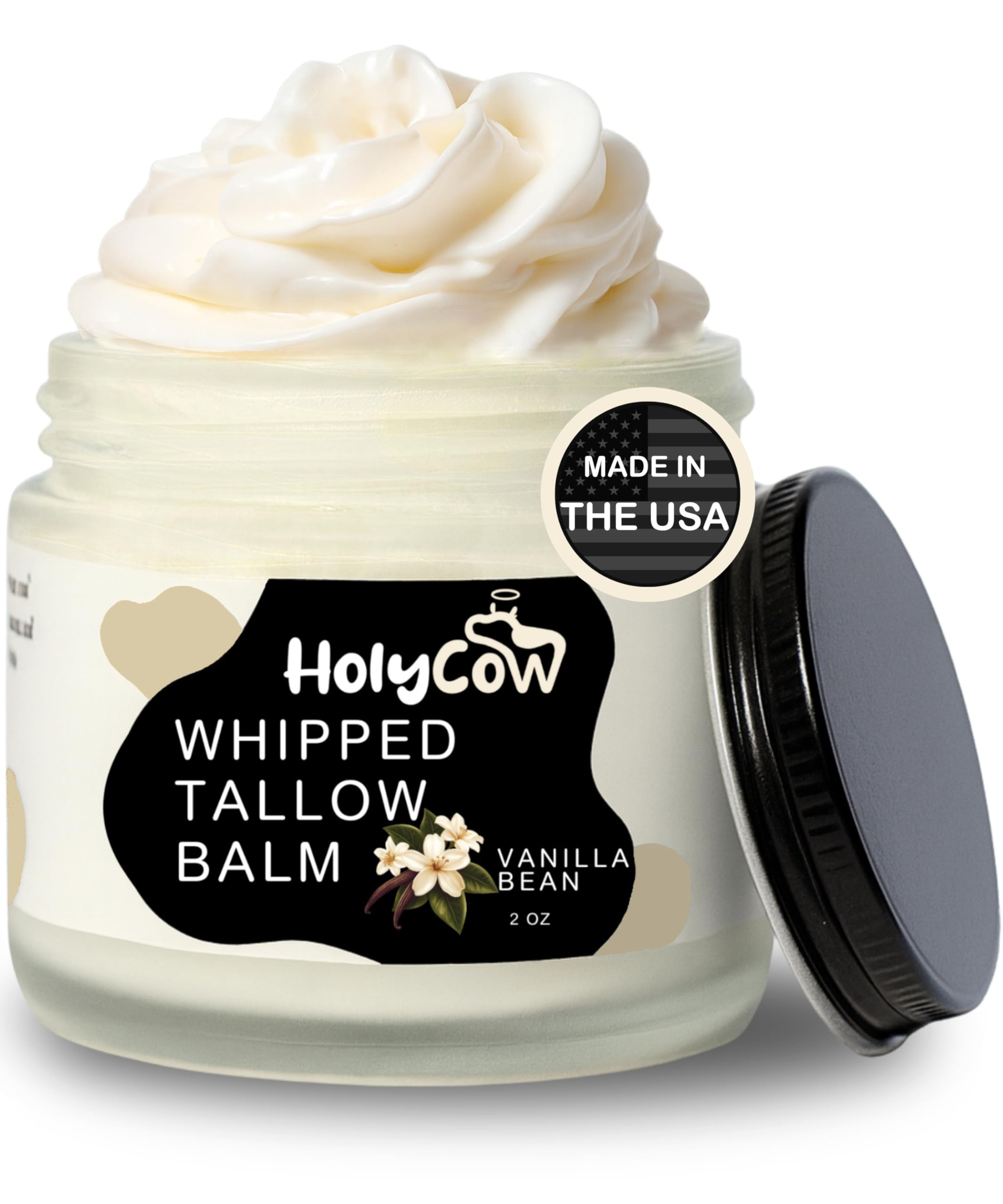 HolyCow Beef Tallow for Skin jar with whipped balm and lavender-rose notes.