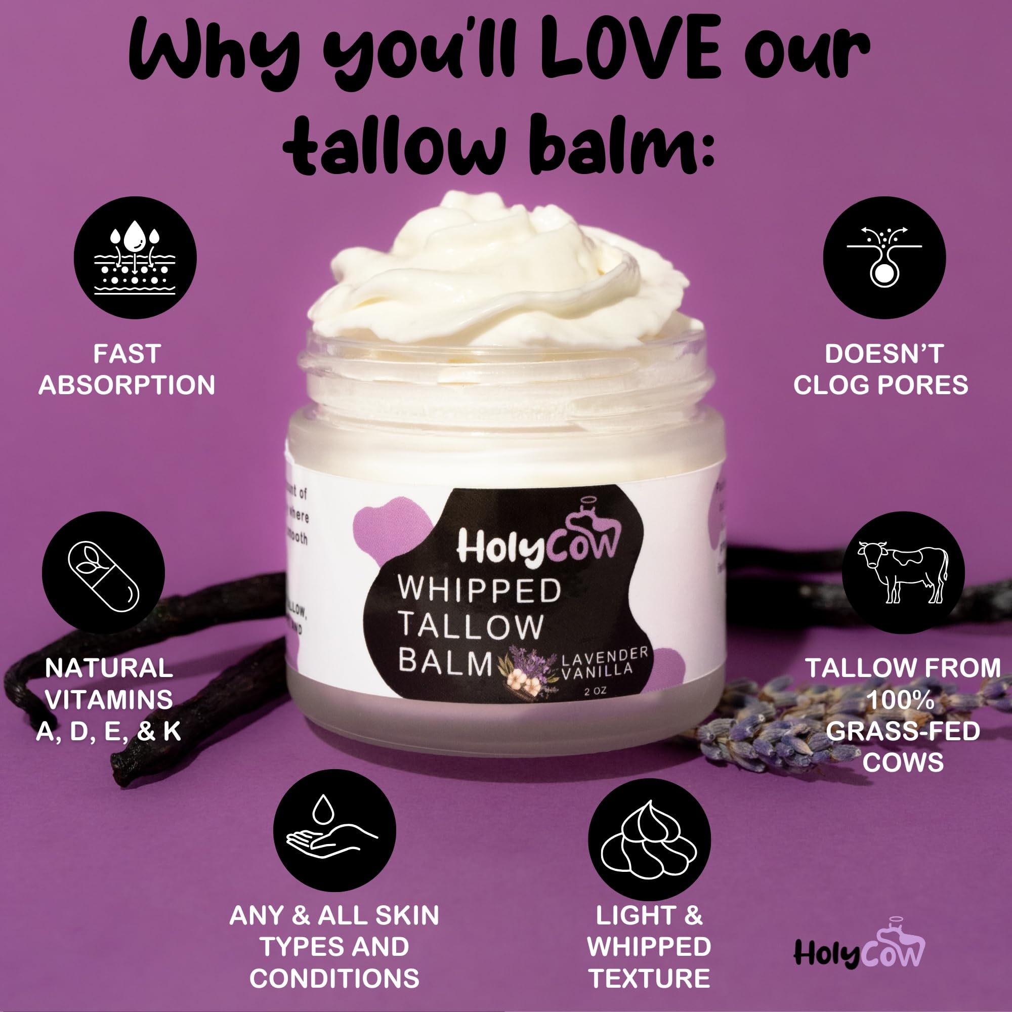HolyCow grass-fed tallow sourcing from American farms emphasizes quality ingredients for skincare.