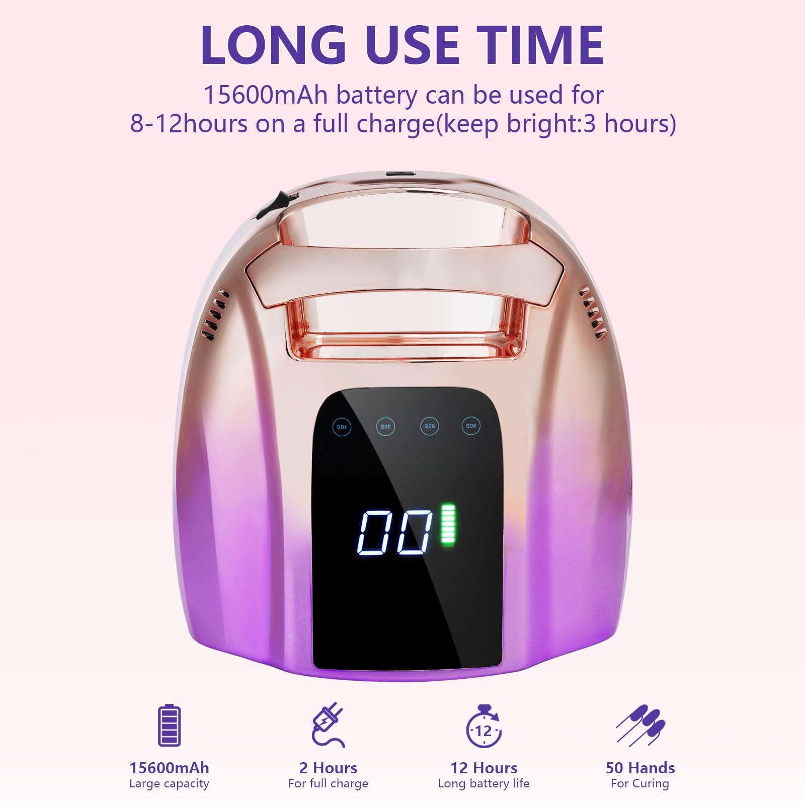 HOLYNOTES portable rechargeable nail lamp with 15600mAh battery for cordless use