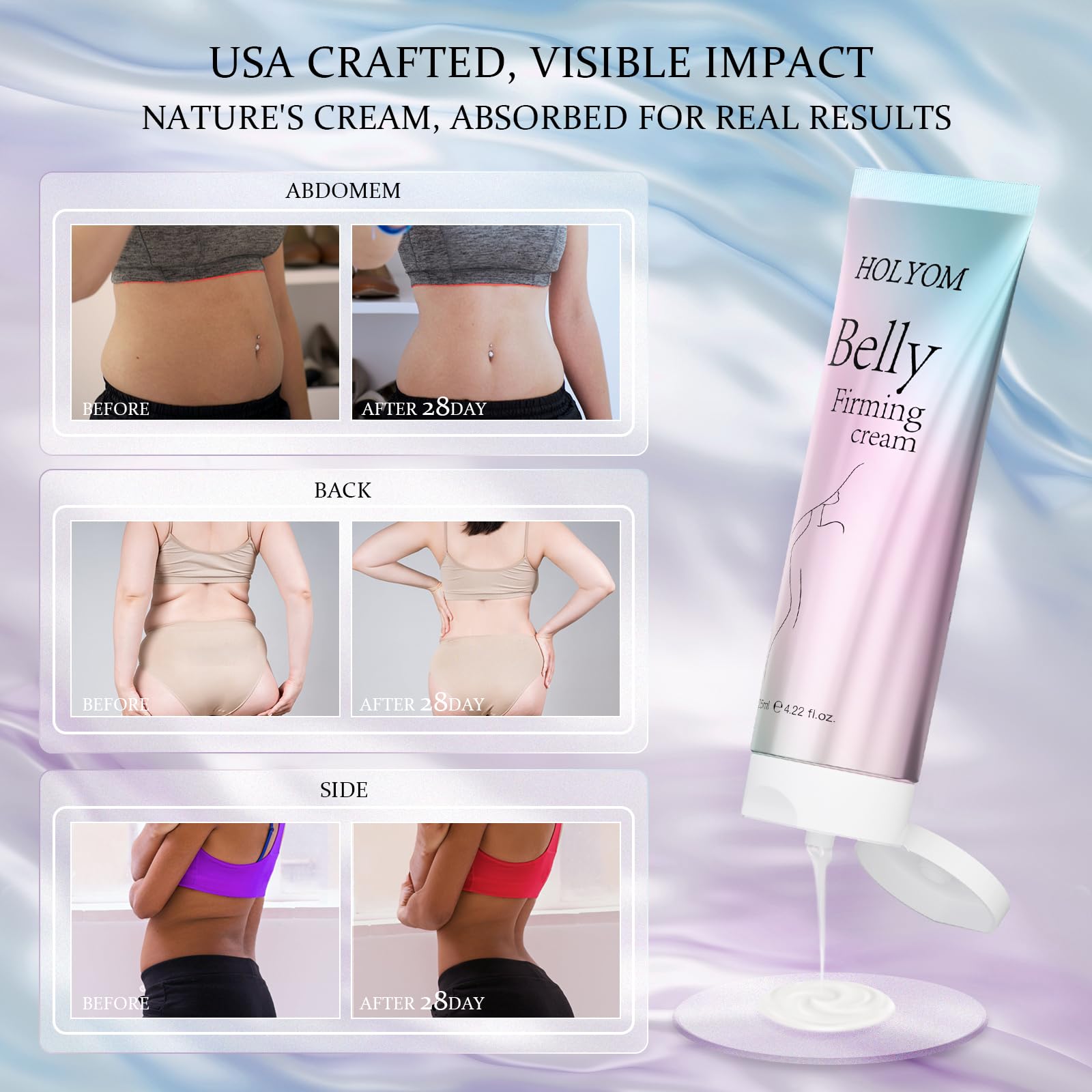 HOLYOM B Flat Belly Firming Cream absorption-light-fragrance delivers quick, non-greasy feel for daily use.