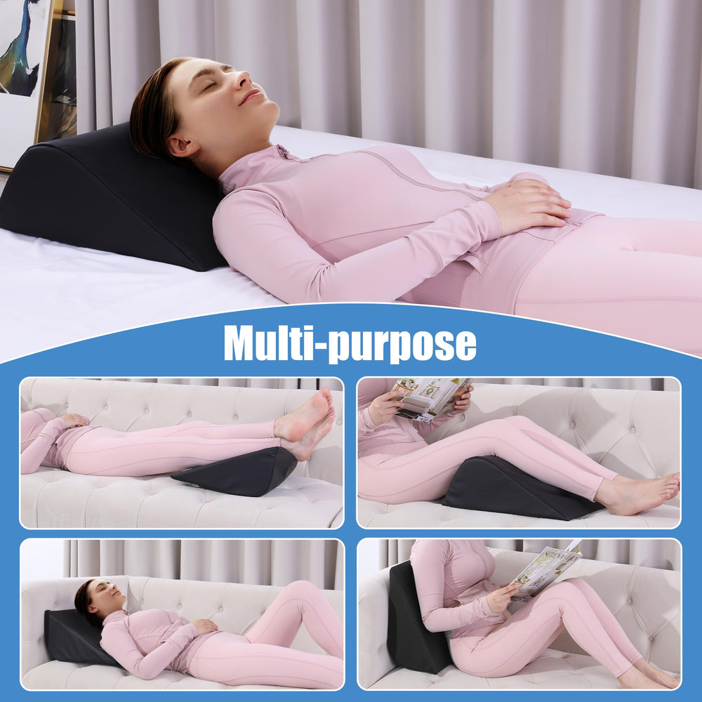 HOMBYS wedge bolster on a massage bed demonstrates leg elevation and support