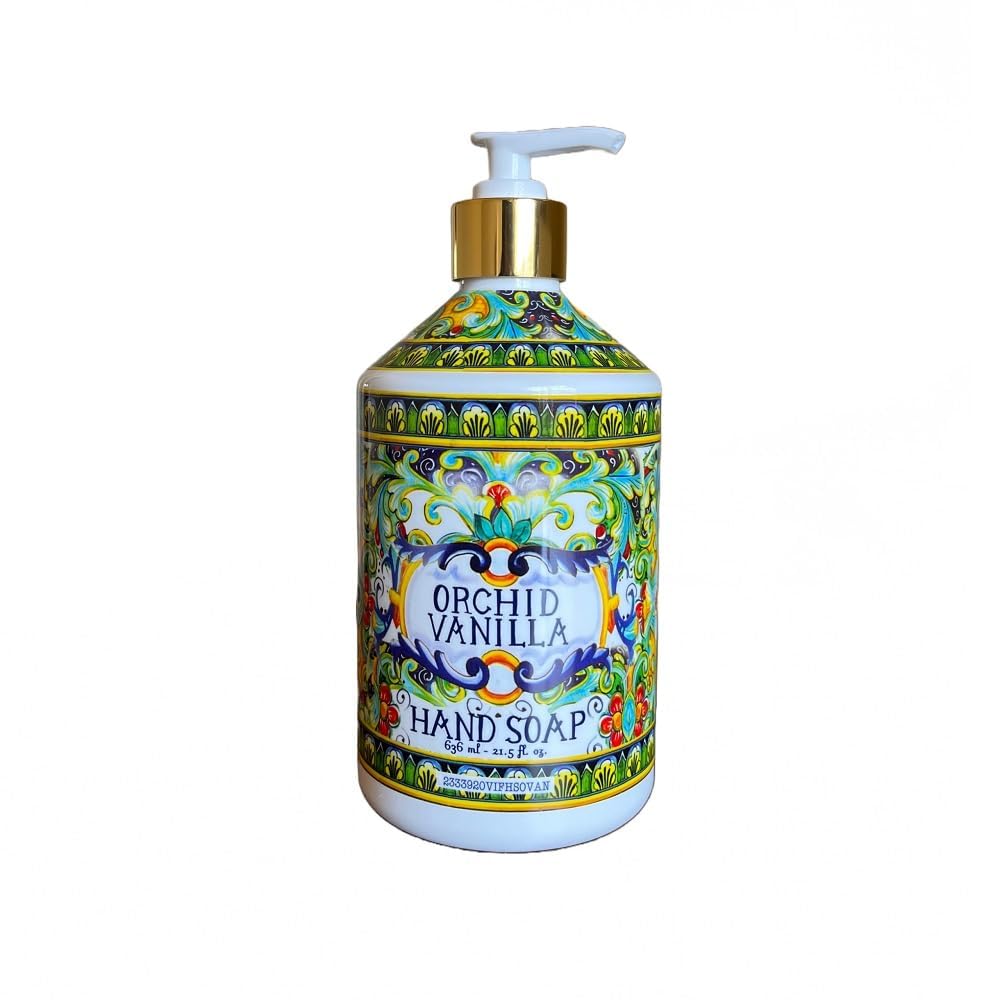 Coordinated Villa Flora bottles on a shelf for multi-sink setups