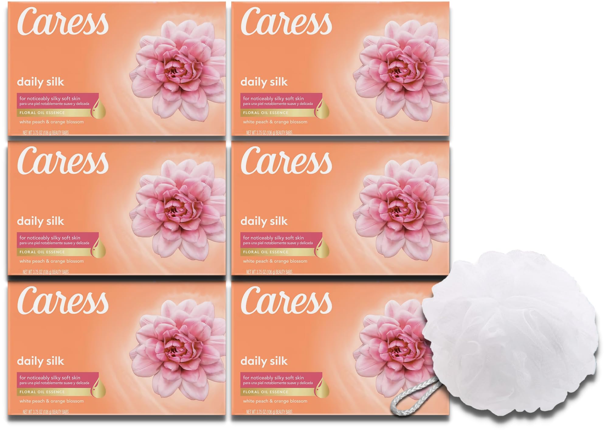 Home Sweet Bundles Caress Daily Silk Bar Gift Set with sponge for a spa-like shower.