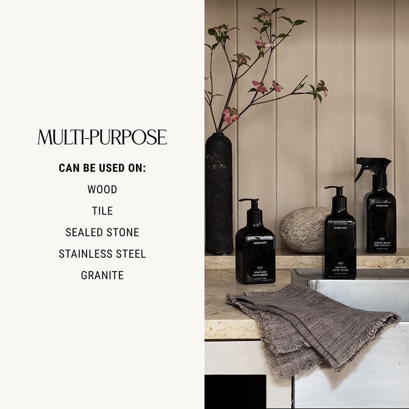 Homecourt mandarin basil label highlighting refreshing scent for kitchens and bathrooms