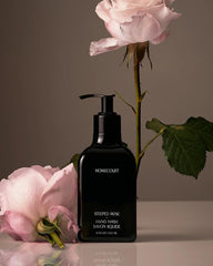 Homecourt Steeped Rose bottle with pump for gentle cleansing and hydration.