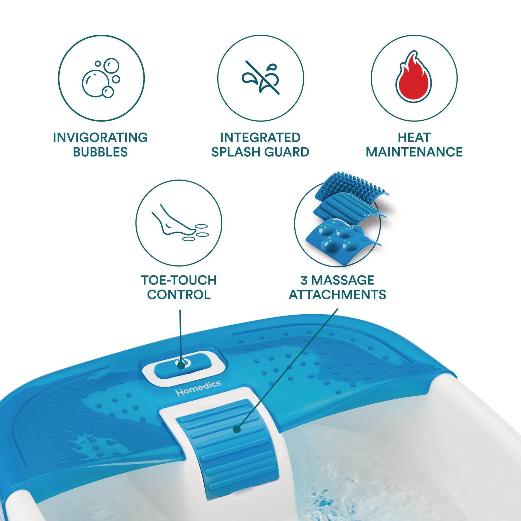 Homedics Bubble Bliss Deluxe Foot Spa acupressure attachments for customizable massage