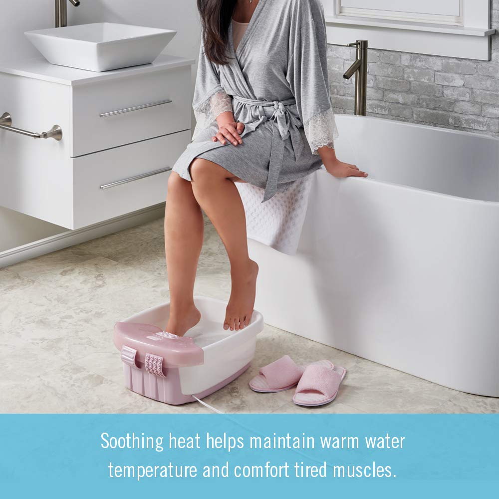 Homedics Bubble Bliss Deluxe-Foot Spa shows three attachments for massage variety.