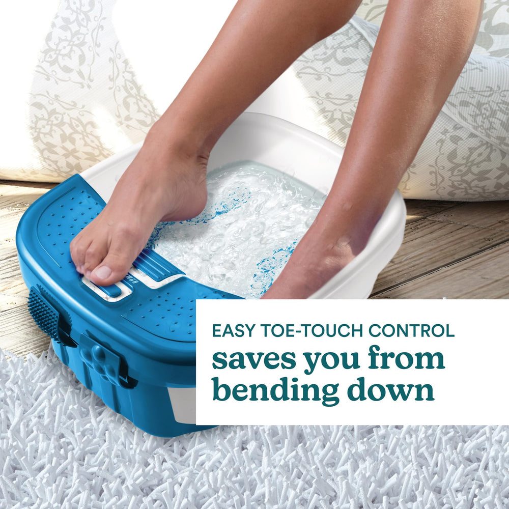 Homedics Bubble Bliss Deluxe Foot Spa built-in storage keeps attachments organized