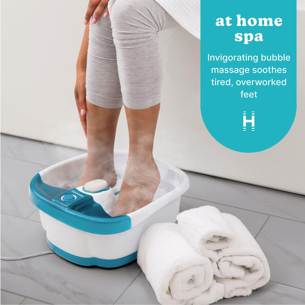 Homedics Bubble Mate Foot Spa side view highlights ergonomic design for storage.