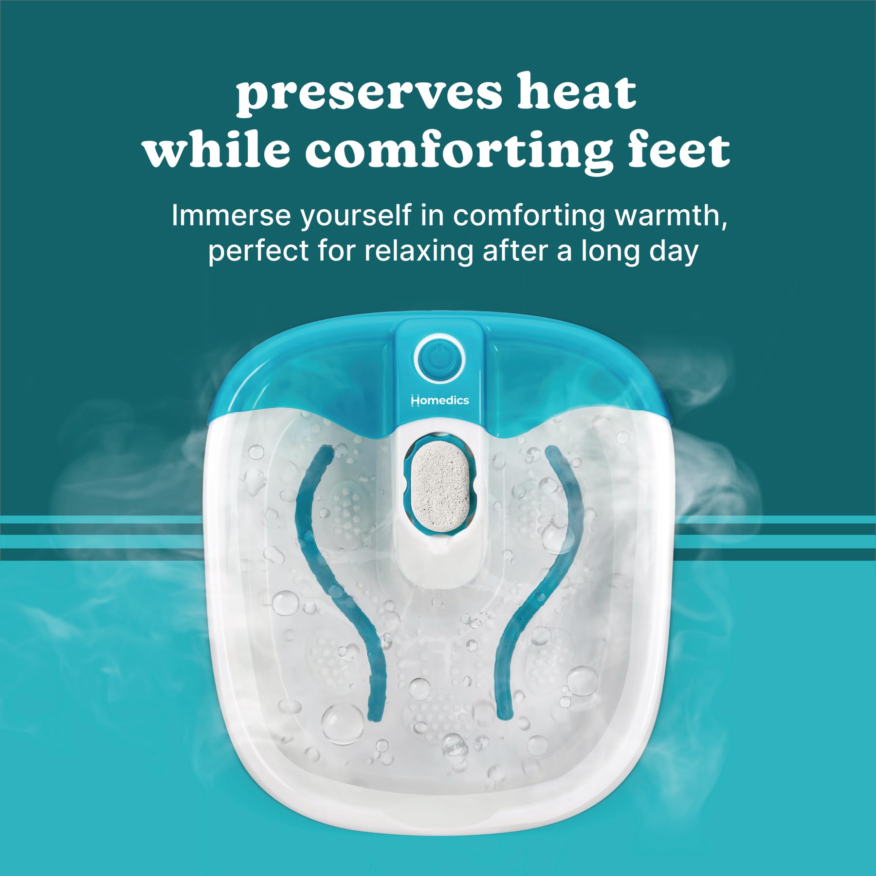 Homedics Bubble Mate Foot Spa splash-proof lid to prevent spills during use.