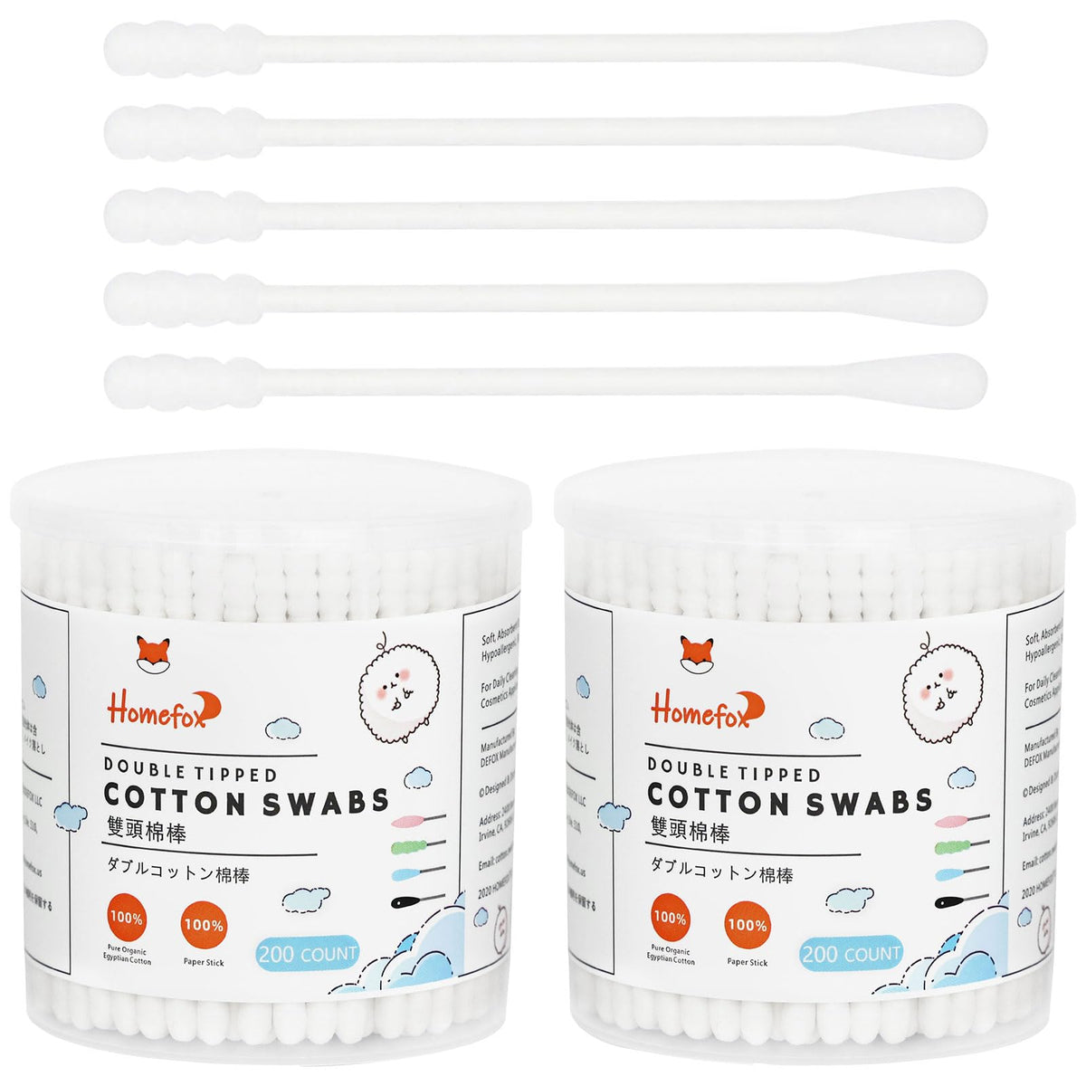 HOMEFOX bastoncillos de algodón espiral delgado para limpieza facial suave.